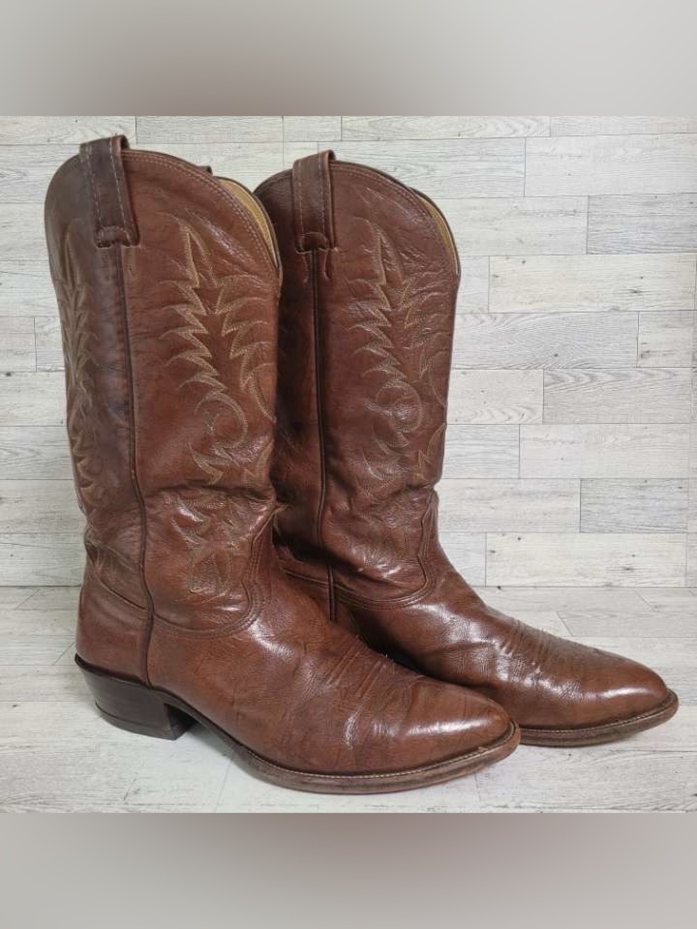 Vintage Nocona Exotic Brown Kangaroo Leather Cowboy Boots Men's 10 E USA Made